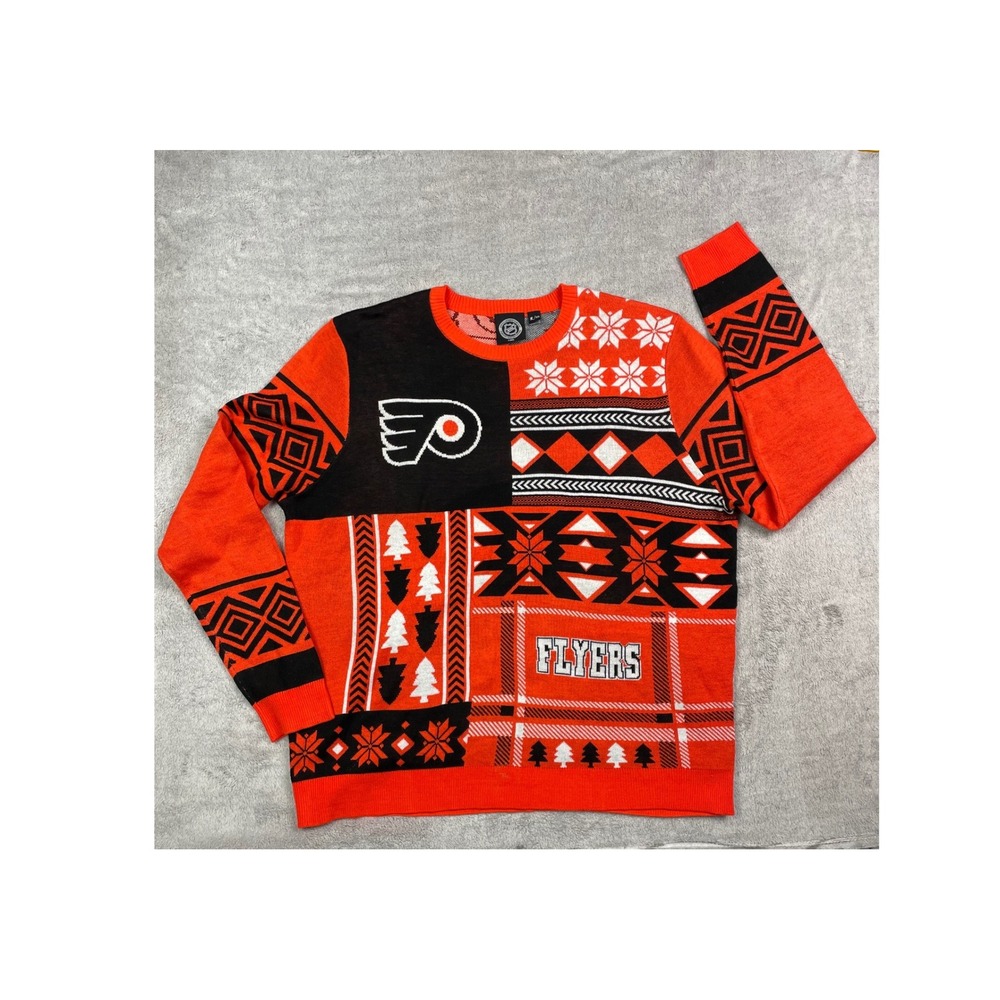 NHL Philadelphia Flyers Ugly Christmas Sweater Mens XXL Orange Black Patchwork